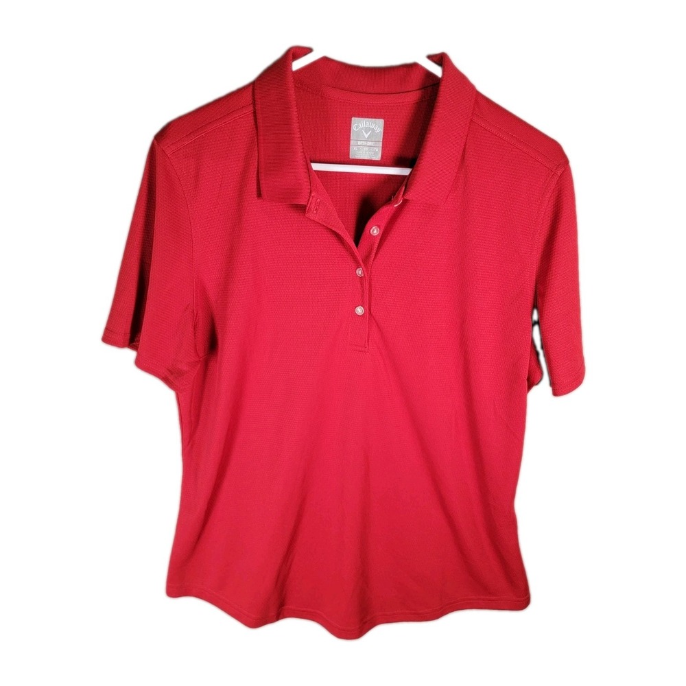 Callaway Golf Polo Shirt Womens XL Red Opti-Dri Pique 6 Button Tennis Top